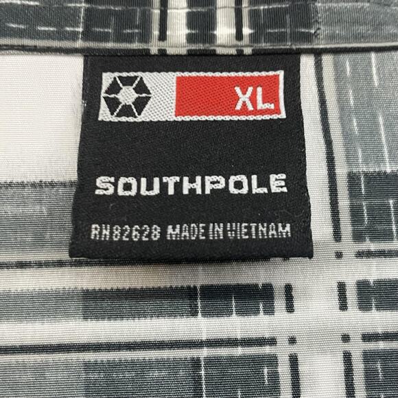 Southpole Shirt Mens XL Black White Checkered Plaid Short Sleeve Button Up Retro - Picture 3 of 9